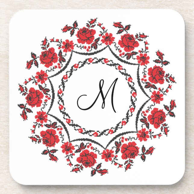 Rose mit Personalisierter Monogramm Getränkeuntersetzer (Vorderseite)