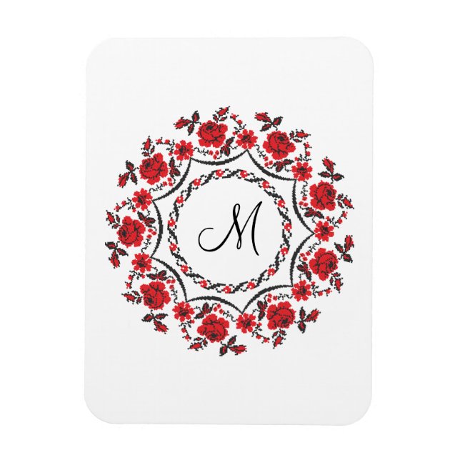 Rose mit Personalisierter Monogramm Magnet (Vertikal)