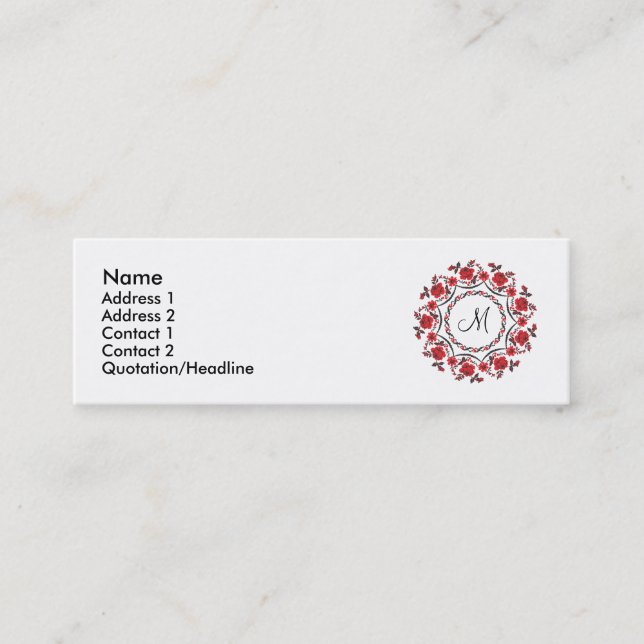 Rose mit Personalisierter Monogramm Mini Visitenkarte (Vorderseite)