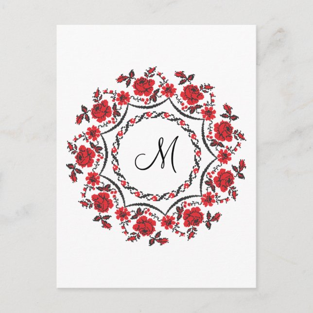 Rose mit Personalisierter Monogramm Postkarte (Vorderseite)