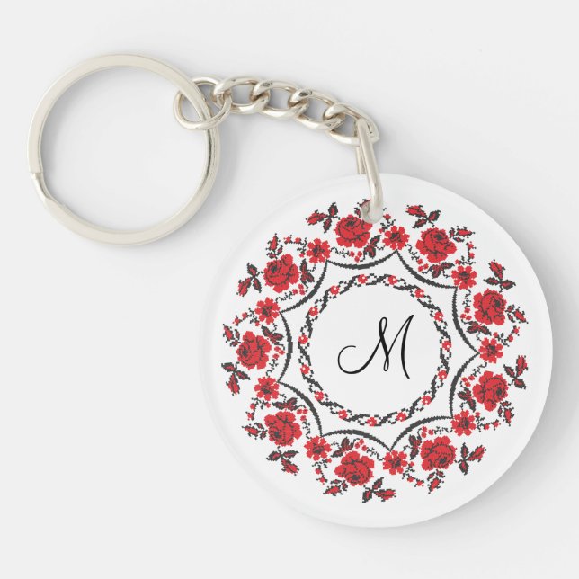 Rose mit Personalisierter Monogramm Schlüsselanhänger (Vorderseite)