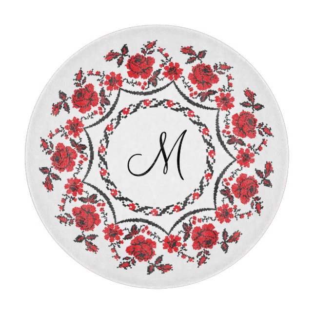 Rose mit Personalisierter Monogramm Schneidebrett (Vorderseite)
