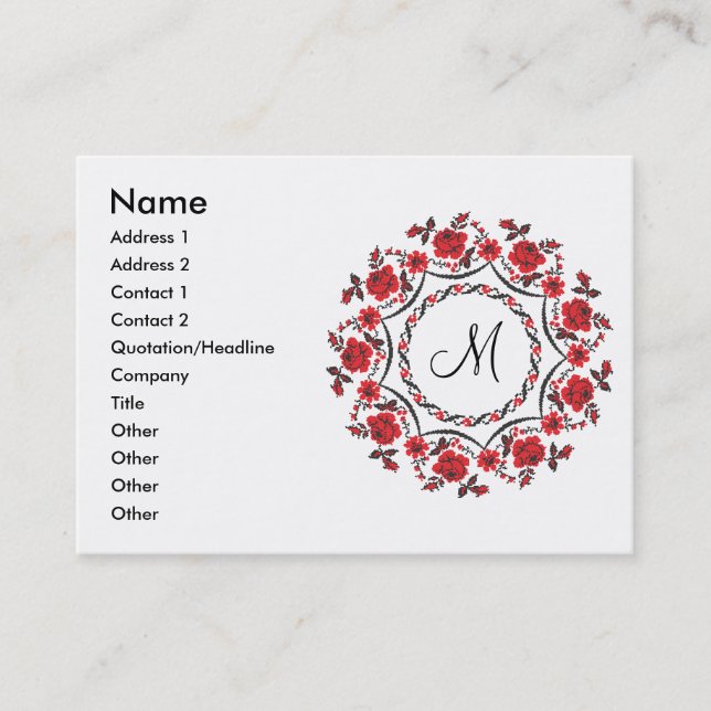 Rose mit Personalisierter Monogramm Visitenkarte (Vorderseite)