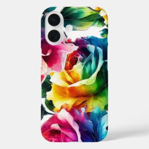 Rose mit Regenbogen Lebhafte farbenfrohe Blüte iPhone 16 Hülle