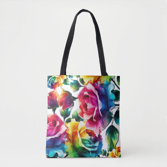 Rose mit Regenbogen Lebhafte farbenfrohe Blüte Tasche (Vorderseite)
