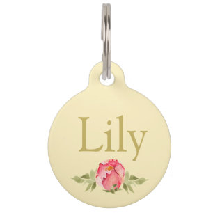 Rose mit rosa Blumengeflecht, Goldbuchstaben, Haustiermarke