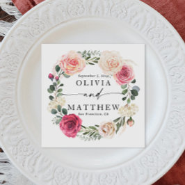 Rose mit rosa Wasserfarbe. Blumengarten Hochzeit Serviette