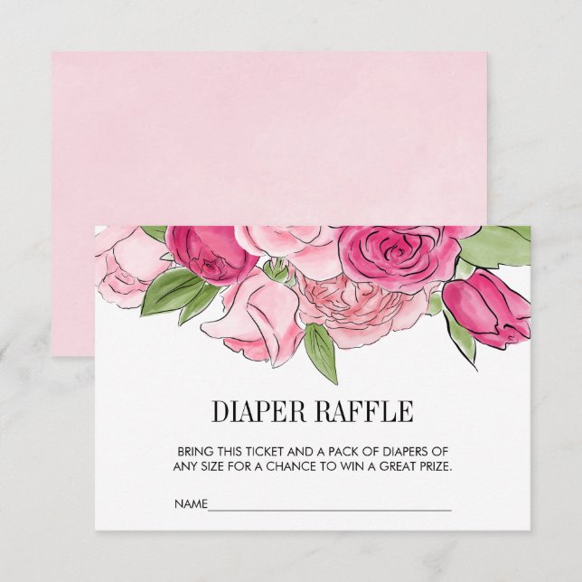 Rose mit rosa Wasserfarben - Eintrittskarte für da Einladung (Vorne/Hinten)