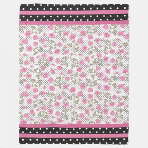 Rose mit schwarzen Polka-Punkten Fleecedecke