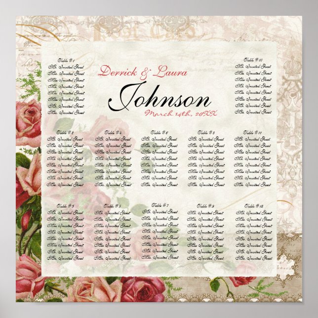 Rose mit spitzengeschwungenen Tees Vintag - Tischs Poster (Vorne)