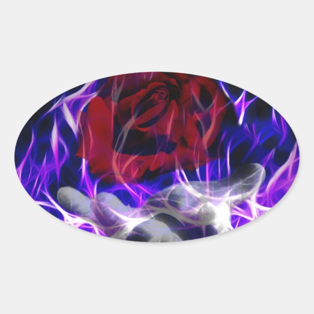 Rose mit Violett und Götter Ovaler Aufkleber (Vorderseite)