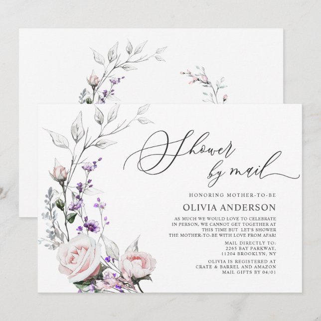 Rose mit Wasserfarbe Virtual Baby Dusche per Mail Einladung (Vorne/Hinten)