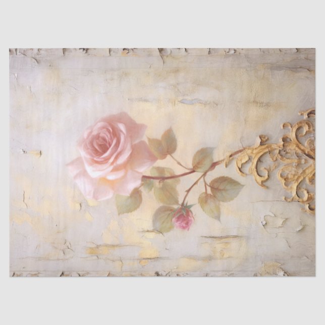 Rose mit Wasserfarben, goldfarbene Viktorianische  Seidenpapier (Vorderseite)