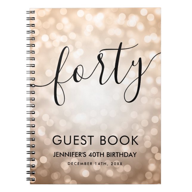 Rose moderne Gold Lights 40th Birthday GUEST LIVRE (Devant)