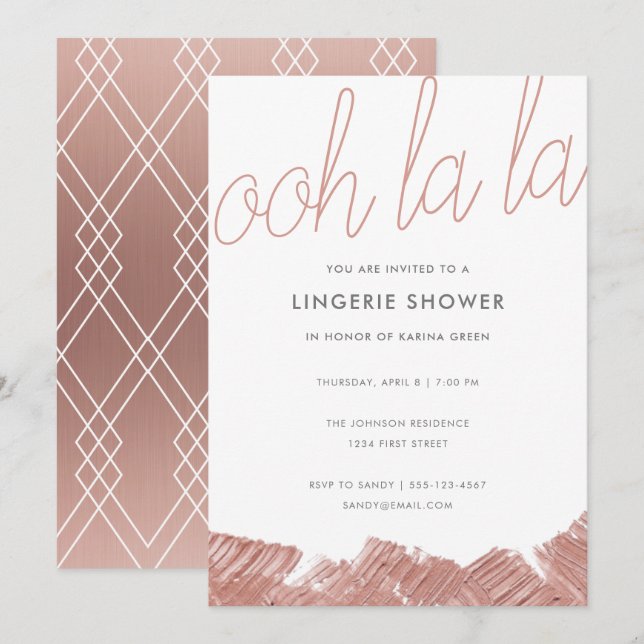 Rose moderne  Gold Lingerie Douche Invitation (Devant / Derrière)