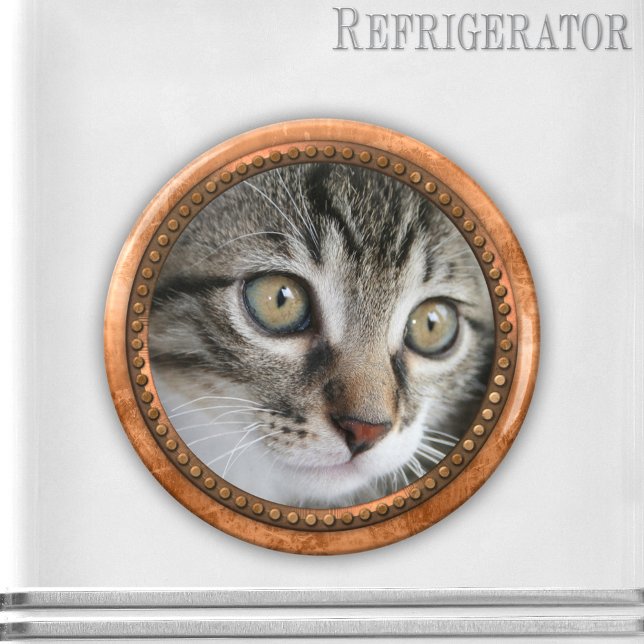Rose moderne Gold Metallic Photo Porthole Magnet (Magnet with a rose gold metallic style frame and your own favorite cat or other photo)