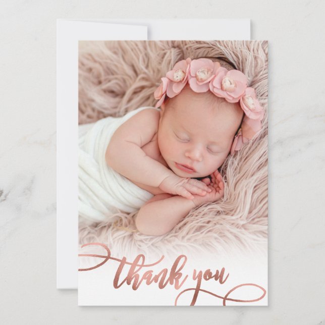 Rose moderne Gold Script Baby Girl Photo Merci (Devant)
