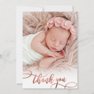 Rose moderne Gold Script Baby Girl Photo Merci