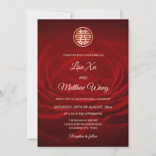 Rose Moderne Hochzeit in Rotchina Einladung