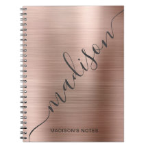 Rose moderne Monogramme or Nom du script Carnet