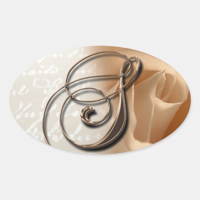 Rose Monogramm S Oval Gastgeschenk Hochzeit Siegel Ovaler Aufkleber (Vorderseite)