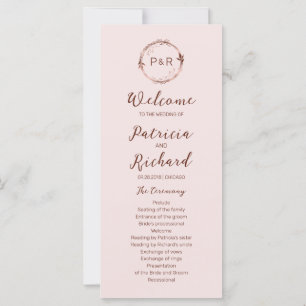 Rose Monogramme Mariage programme de cérémonie 4x9
