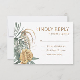 Rose Monstera Palme Tropische Oase zur Hochzeit RSVP Karte