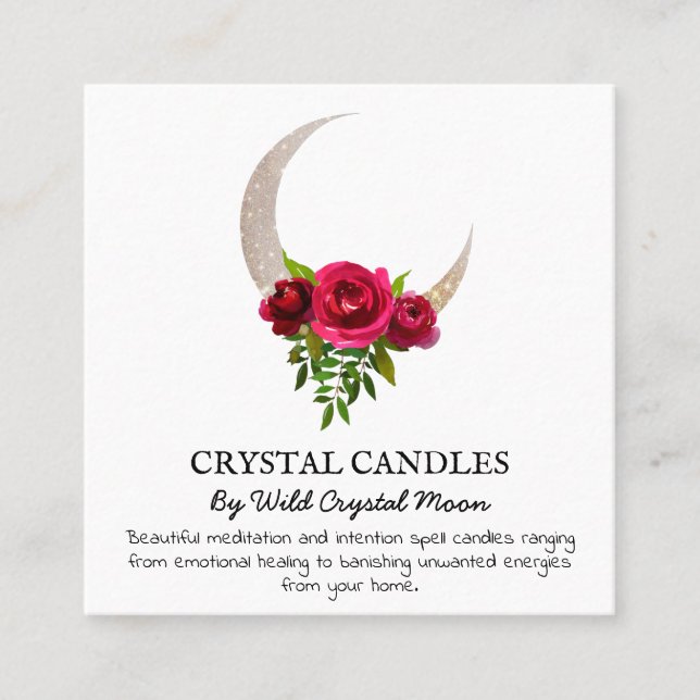 Rose Moon Crystal Candle Intention Zauber Quadratische Visitenkarte (Vorderseite)