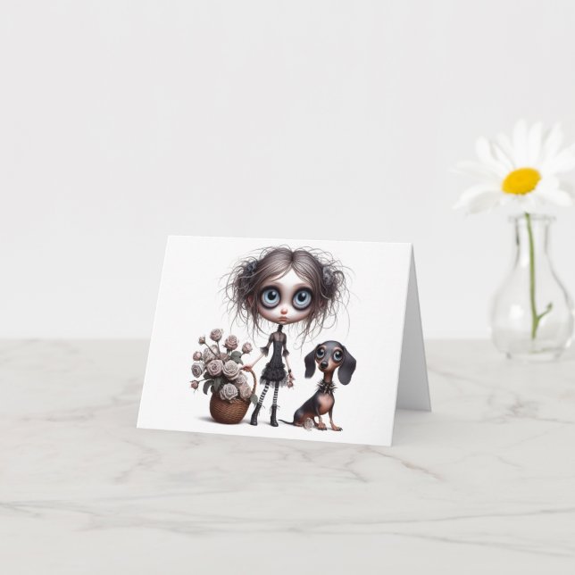 Rose Mort Gothic Dachshund N'Importe Quelle Carte  (Petite plante)