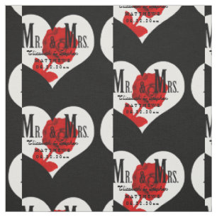 Rose Mr. und Mrs. Wedding Black Heart Template Stoff