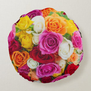 Rose multicouleur clair Coussin rond d'impression