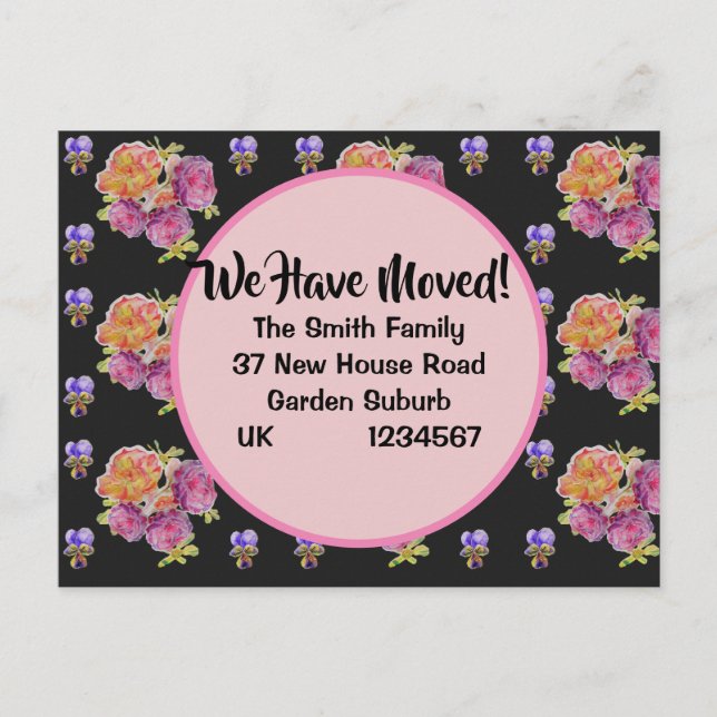 Rose Muster neue Adresse Postkarte, wir bewegen un Postkarte (Vorderseite)