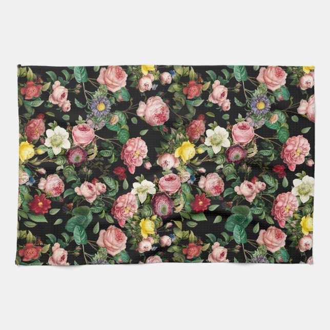 Rose Muster Rosa und Rot Geschirrtuch (Horizontal)