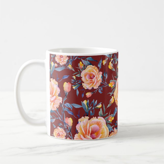 Rose, nahtlos, rotes Hintergrundmuster Kaffeetasse (Links)