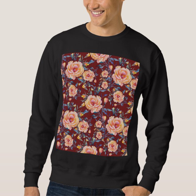 Rose, nahtlos, rotes Hintergrundmuster Sweatshirt (Vorderseite)