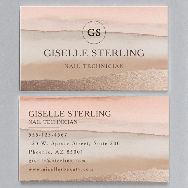 Rose Nail Technician Gold Blush Beige Wasserfarbe Visitenkarte (Von Creator hochgeladen)