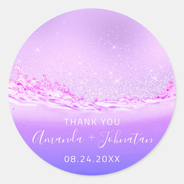 Rose Name Datum Lila Waves rosa Runder Aufkleber (Vorderseite)