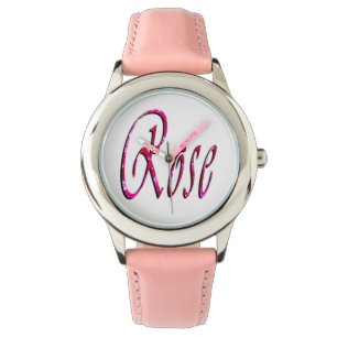 Rose, Name, Logo, Girls Pink Leder Uhr. Armbanduhr