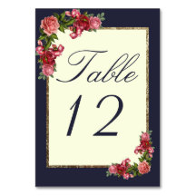 Rose Navy Blue Ivory und Gold Tischnummern