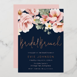 Rose Navy Brautparty Brunch Rose Gold Folieneinladung