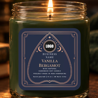 Rose Navy Gold Gothic Planchette Candle Label Quadratischer Aufkleber