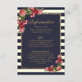 Rose Navy Stripes und Gold Wedding Information Begleitkarte