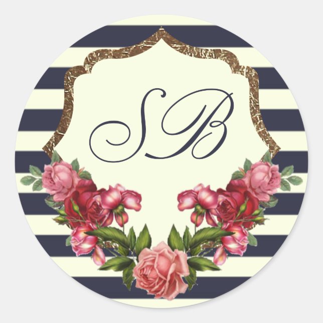 Rose Navy Stripes und Monogram Stickers (Vorderseite)