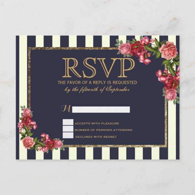 Rose Navy Strips und Gold UAWG Postkarten (Vorderseite)