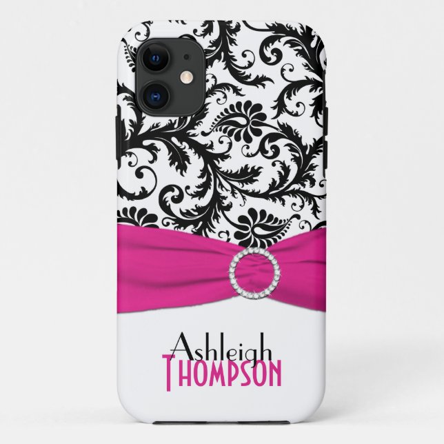 Rose, Noir, Blanc Floral Damask iPhone 5 Coque (Dos)