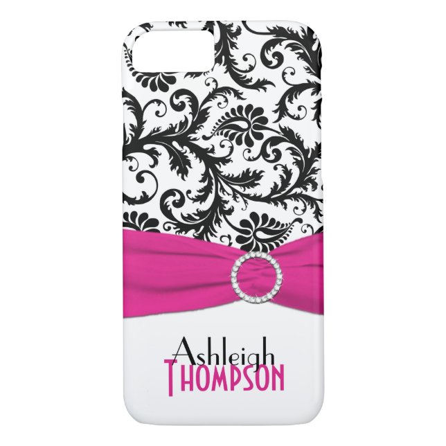 Rose, Noir, Blanc Floral Damask iPhone 7 Coque (Dos)