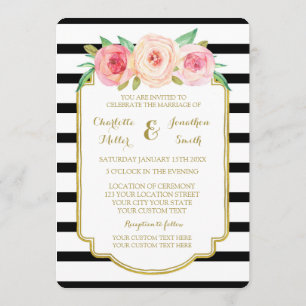 Rose Noir Blanc Grilles Or Mariage Invitations