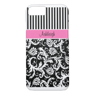 rose, noir, blanc rayé Damask iPhone 7 Coque