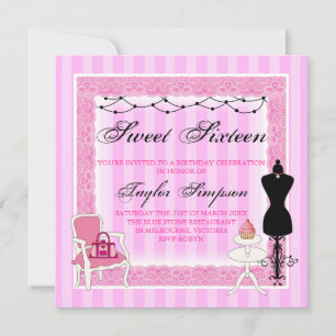 Rose & Noir Chic Sweet16 invitation d'anniversaire