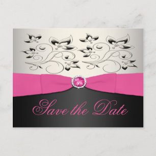 rose, noir et argent Enregistrer la date Carte pos